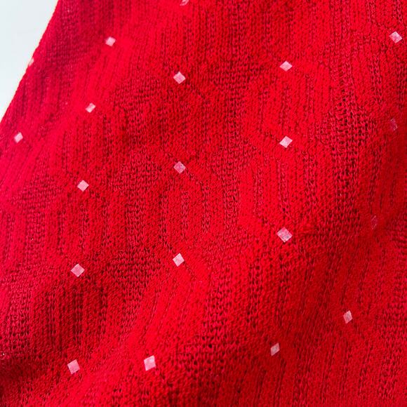 St. John Sport Red V-Neck Sequin Wool Sweater Medium Sparkle Knit Pullover - Picture 9 of 13